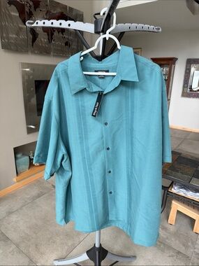 NEW Claiborne Teal Short-Sleeve Button-Up Shirt men’s 4XL
